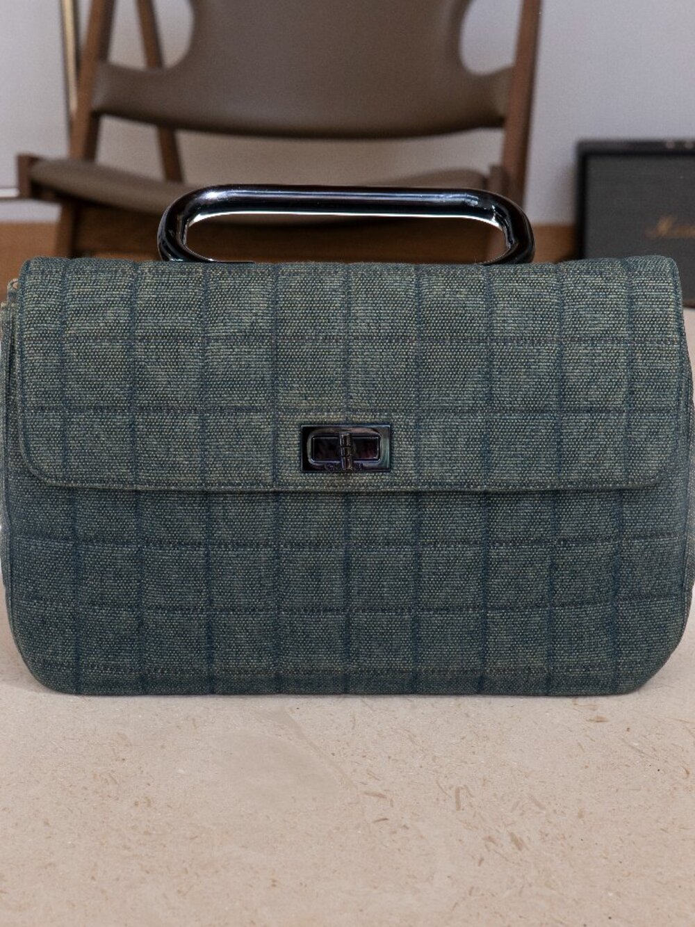 CHANEL Vintage Denim Chocolate Bar Mademoiselle Top Handle Bag 2001